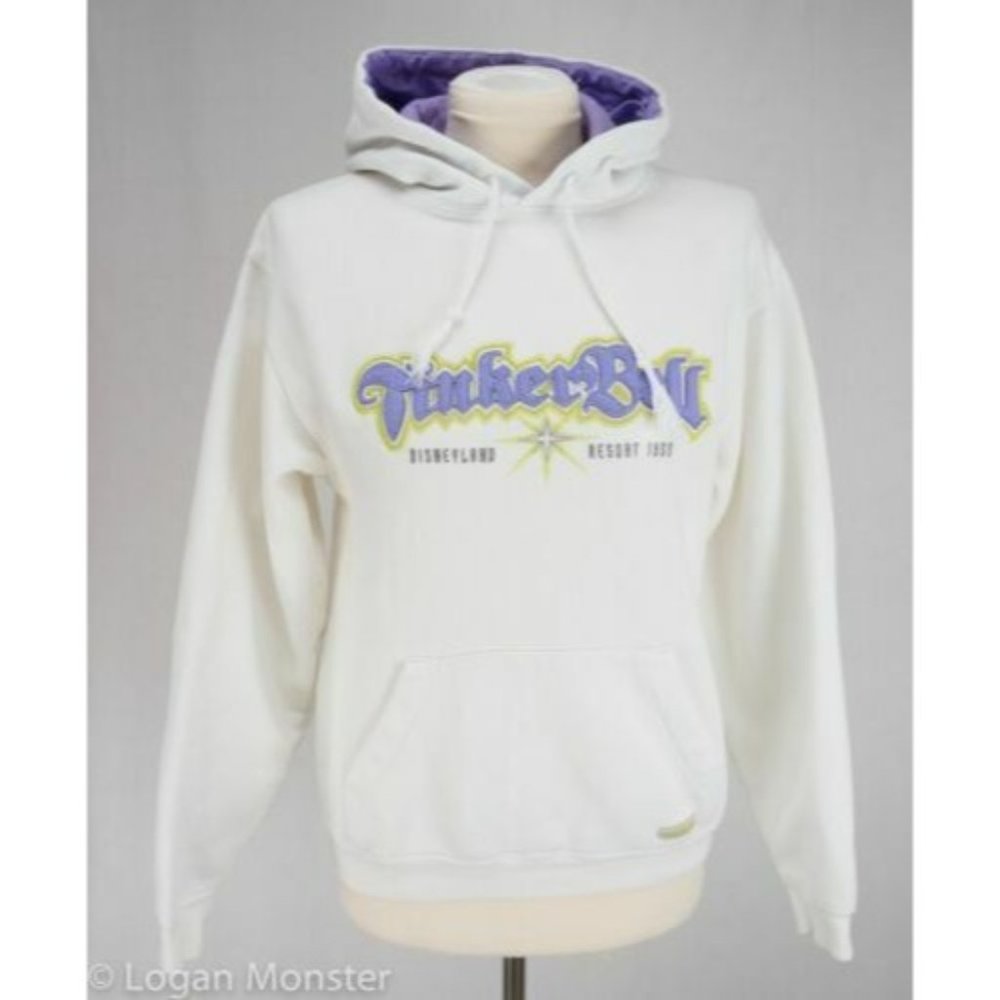 Disneyland Tinker Bell XS Extra Small Hoodie Sweatshirt White Purple Green